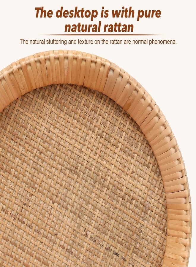 SUJUN Boho Rattan Round Side Table - Small Pedestal Table for Living Room, Bedroom, or Office - Compact End Table with Solid Wood Legs - Modern Coffee Table for Small Spaces, Corners, & Plant Stand - Image 5