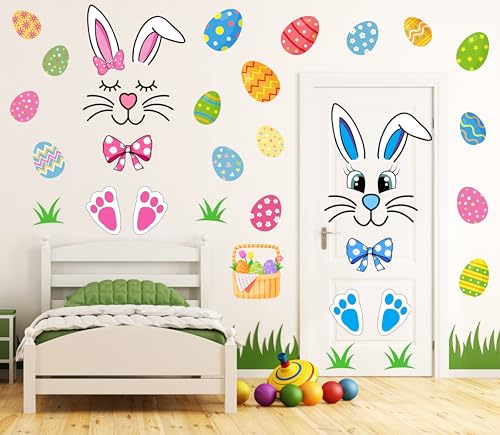CYNOSA Easter Bunny Door Stickers Easter Door Decor Large Bunny Face Stickers with Eggs Decals for Spring Door Window Refrigerator Decorations - Image 5