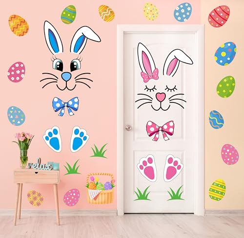 CYNOSA Easter Bunny Door Stickers Easter Door Decor Large Bunny Face Stickers with Eggs Decals for Spring Door Window Refrigerator Decorations - Image 3