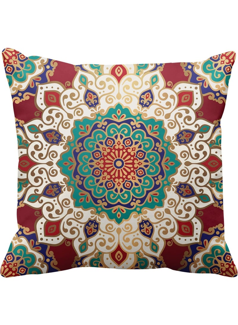 SHAOZHEN Throw Pillow Covers, Red Mandala Ethnic Flower Home Decor Set of 4 Pillow Cases, 18 X 18 inches Sofa Cushion Couch Sofa Pillowcases Decorative - Image 2