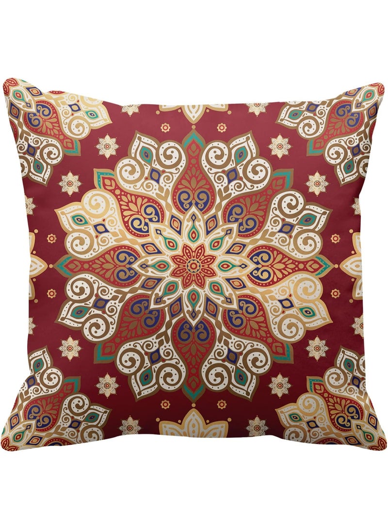 SHAOZHEN Throw Pillow Covers, Red Mandala Ethnic Flower Home Decor Set of 4 Pillow Cases, 18 X 18 inches Sofa Cushion Couch Sofa Pillowcases Decorative - Image 5