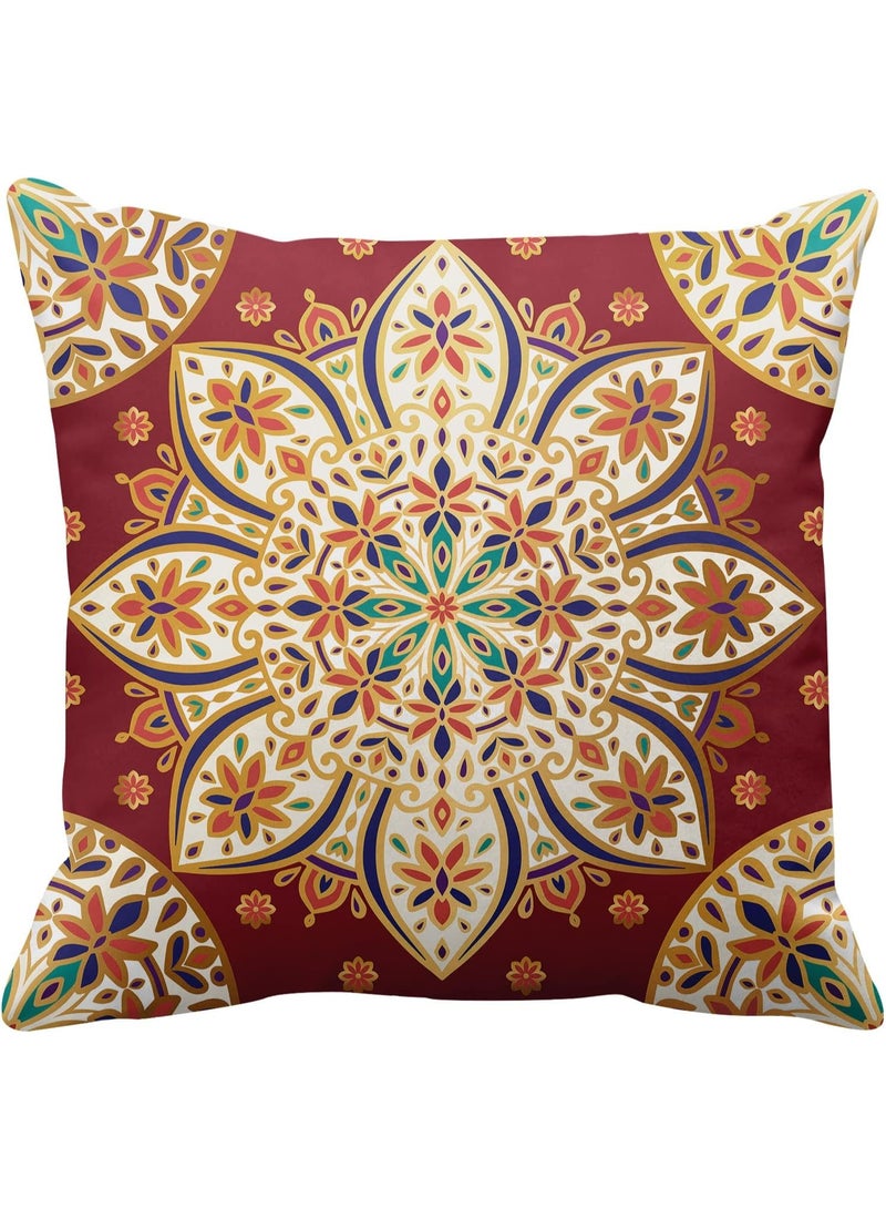 SHAOZHEN Throw Pillow Covers, Red Mandala Ethnic Flower Home Decor Set of 4 Pillow Cases, 18 X 18 inches Sofa Cushion Couch Sofa Pillowcases Decorative - Image 4