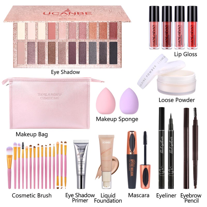 UCANBEMAKEUP UCANBE All In One Makeup Kit for Women - Full Kit, Valentine's Day Gift Set, Eyeshadow Palette, Liquid Foundation, Lip Gloss & More - Travel Makeup Set - Image 2