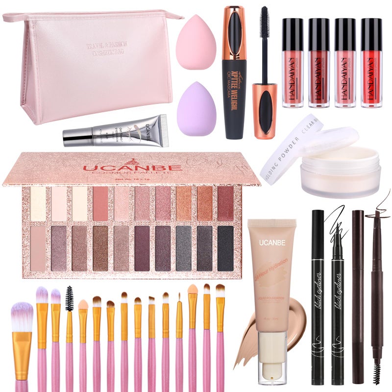 UCANBEMAKEUP UCANBE All In One Makeup Kit for Women - Full Kit, Valentine's Day Gift Set, Eyeshadow Palette, Liquid Foundation, Lip Gloss & More - Travel Makeup Set - Image 1