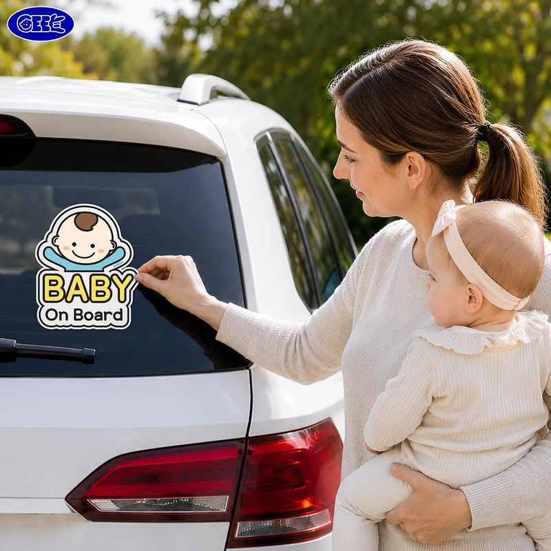 GEEKBEAR Baby on Board Sticker for Cars (01. Basic Boy) – Cartoon Style Design as a Car Accessory - Reflective, Weather-Resistant and Eye-Catching - Image 2