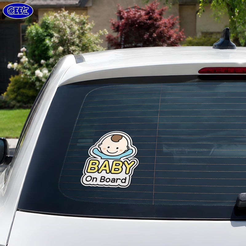 GEEKBEAR Baby on Board Sticker for Cars (01. Basic Boy) – Cartoon Style Design as a Car Accessory - Reflective, Weather-Resistant and Eye-Catching - Image 3
