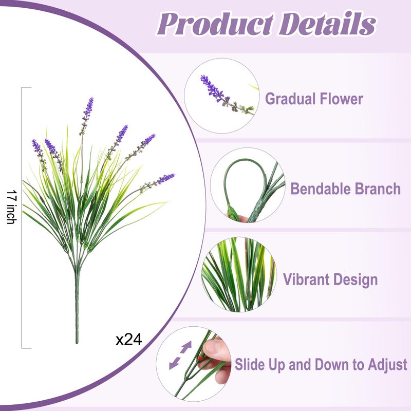 Ammyoo 24 Pcs Artificial Faux Plants for Outdoor Spring Decoration, Fake Monkey Grass for Garden Porch Balcony Planters, Fake Greenery Shrubs UV Resistant No Fade Plants Bush for Pathway(Purple) - Image 3