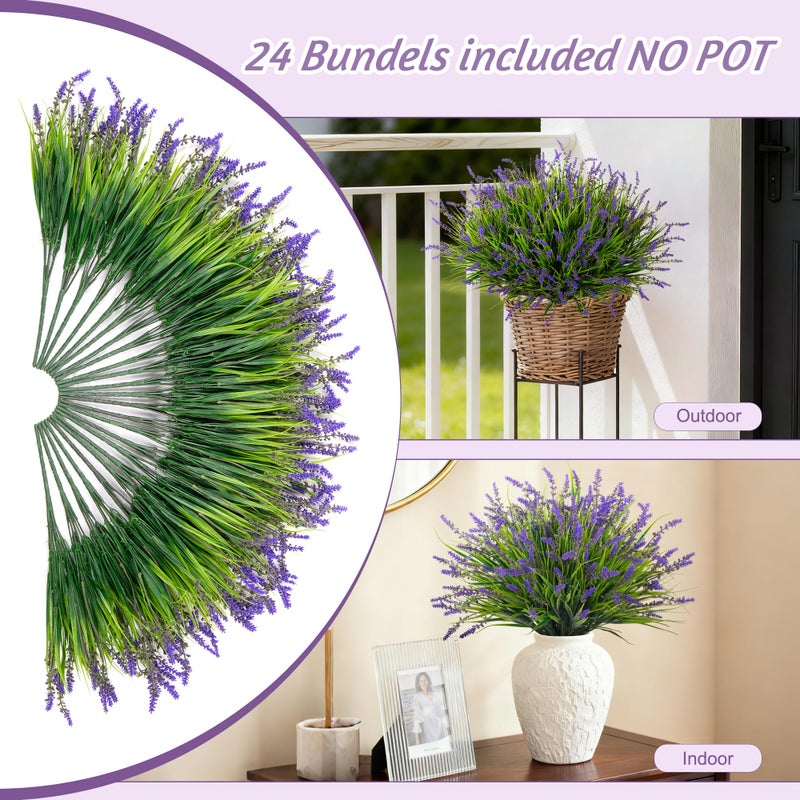 Ammyoo 24 Pcs Artificial Faux Plants for Outdoor Spring Decoration, Fake Monkey Grass for Garden Porch Balcony Planters, Fake Greenery Shrubs UV Resistant No Fade Plants Bush for Pathway(Purple) - Image 4