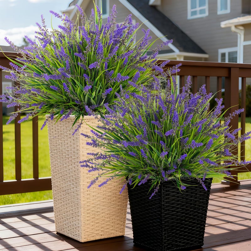 Ammyoo 24 Pcs Artificial Faux Plants for Outdoor Spring Decoration, Fake Monkey Grass for Garden Porch Balcony Planters, Fake Greenery Shrubs UV Resistant No Fade Plants Bush for Pathway(Purple) - Image 1