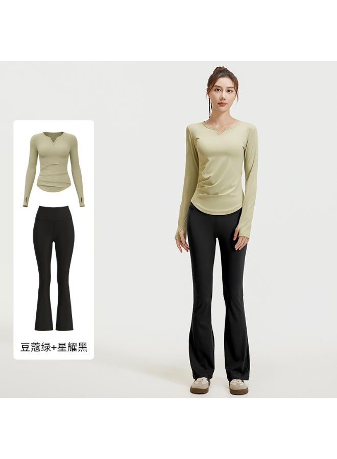 2PCS Women's V-neck Nude Yoga Suit Seamless Elastic High Waist Hip Lift Fitness Suit Running Sports - Image 1