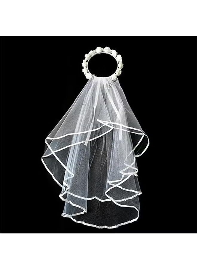 Bachelorette Party Decorations White Flower Crown with Veil Wedding Veil Bridal Shower Gift Veils for Brides Engagement Party Decorations - Image 4