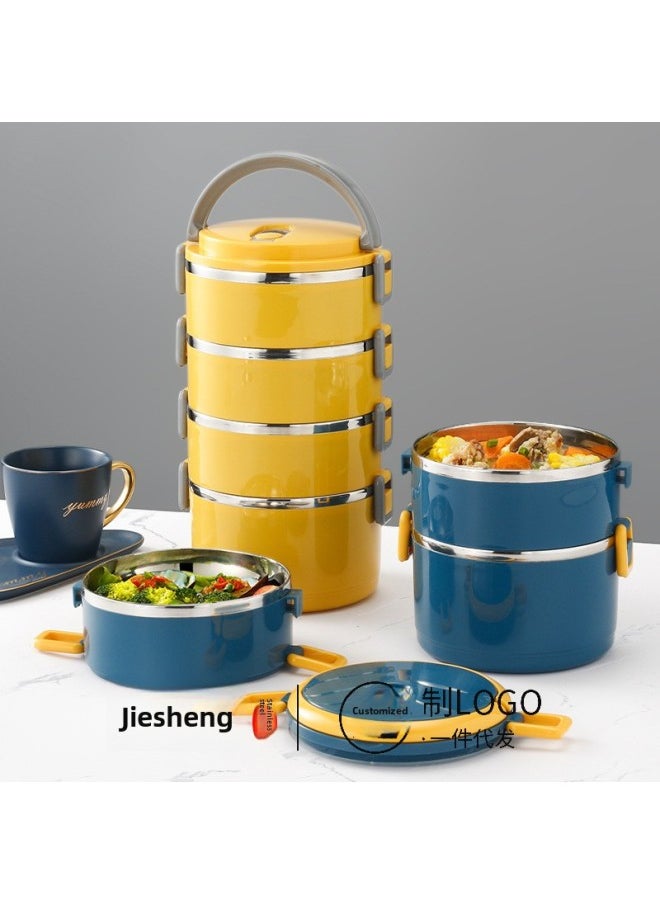 Direct Supply Stainless Steel Insulated Lunch Box Multi-layer Round Lunch Box Large Capacity Compartment Lunch Box Printed LOGO-Specifications:Deepen The Bottom Of The Lunch Box Square Deduction ]-Color:Second Floor ]