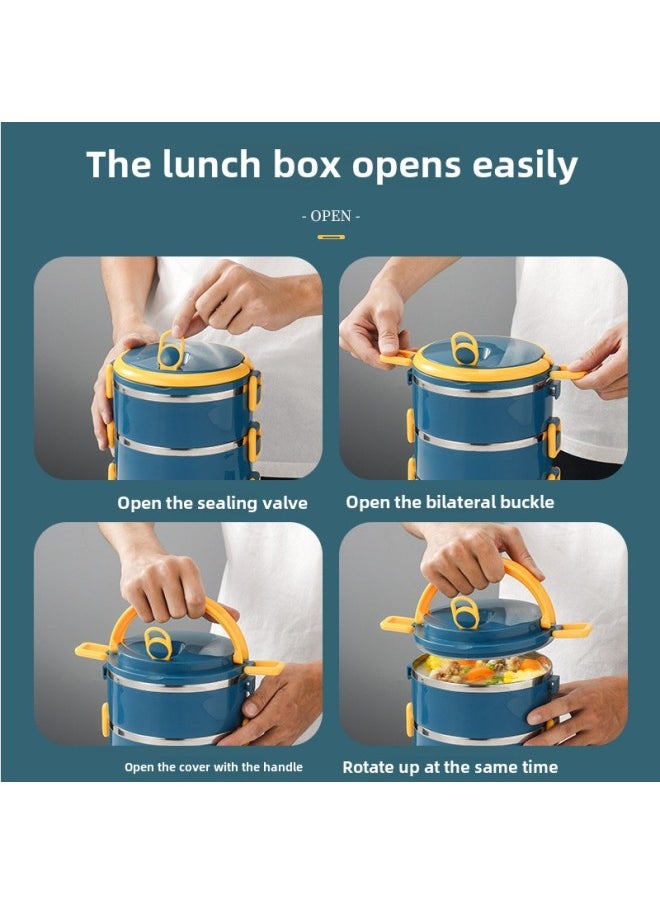 Direct Supply Stainless Steel Insulated Lunch Box Multi-layer Round Lunch Box Large Capacity Compartment Lunch Box Printed LOGO-Specifications:Deepen The Bottom Of The Lunch Box Square Deduction ]-Color:Second Floor ]