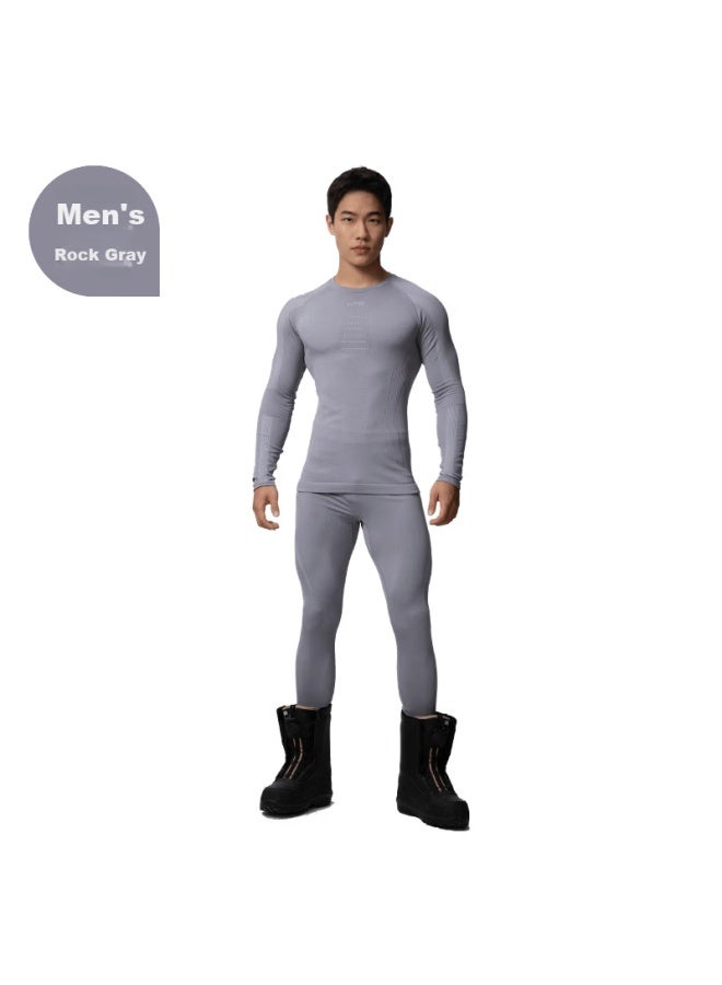 Uto Merino Wool Quick-dry Base Layer Set Men's Ski Mountaineering Thermal Underwear Set Rock Gray L