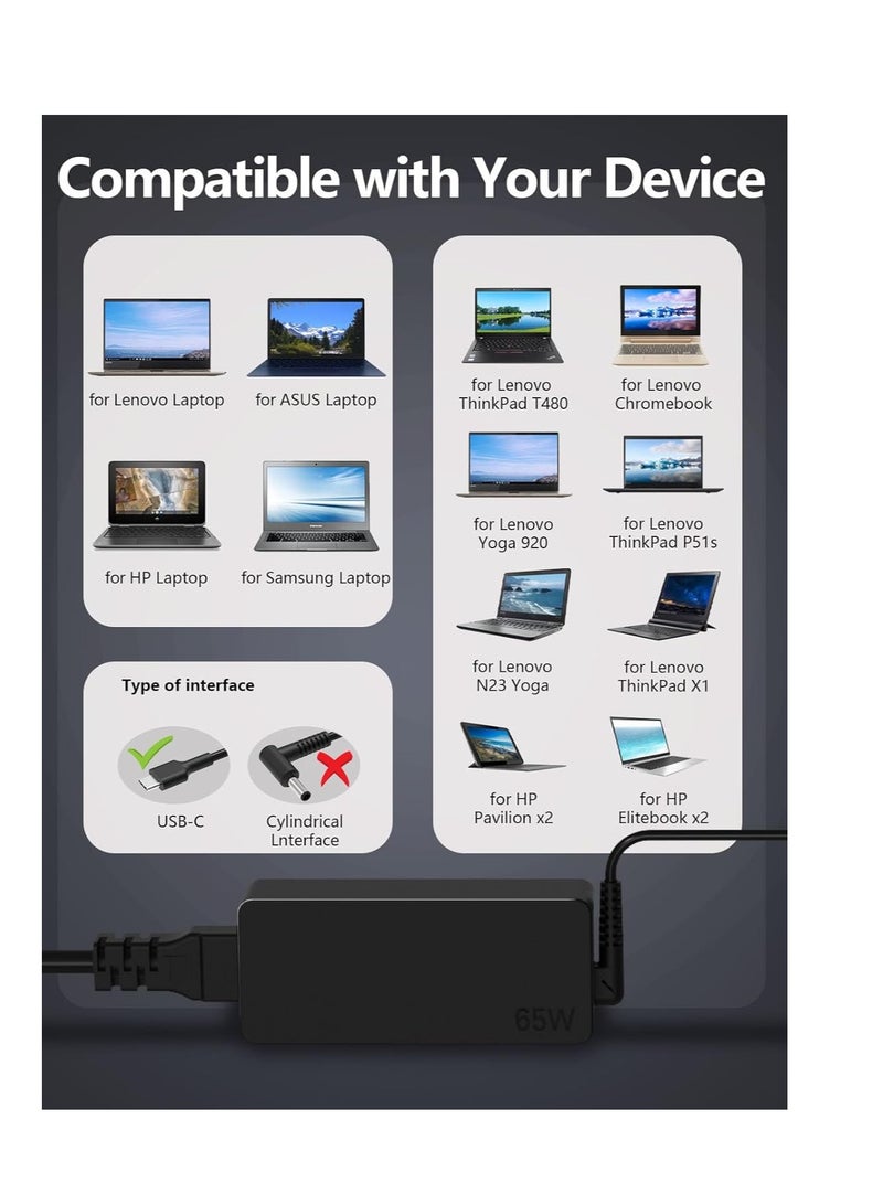 Terabyte Charger USB-C 65W for Lenovo Dell Samsung HP Chromebook Type C USB-C Series Laptop AC adapter - Image 3