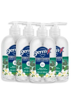 Germ-X GermX Antibacterial Hand Soap Moisturizing Liquid Hand Wash for Kitchen or Bathroom pH Balanced  Dermatologist Tested White Tea  Eucalyptus 12 oz Pump Bottle Pack of 4 