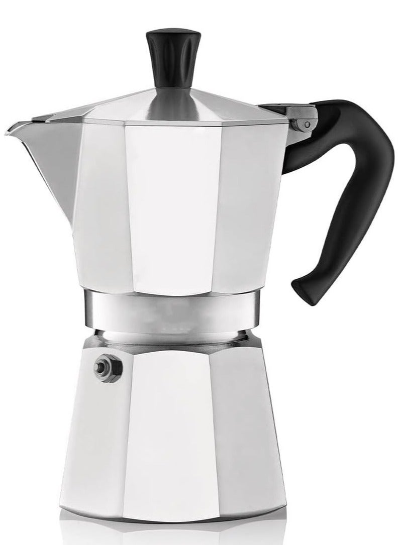 مخطوطات ماكينة صنع الاسبريسو الفضية المصنوعة من الألومنيوم، ماكينة صنع القهوة بموقد موكا، ماكينة صنع القهوة موكا للغاز أو الموقد الكهربائي، ماكينة صنع القهوة الإيطالية الكلاسيكية، 9 أكواب (450 مل)) - Image 1