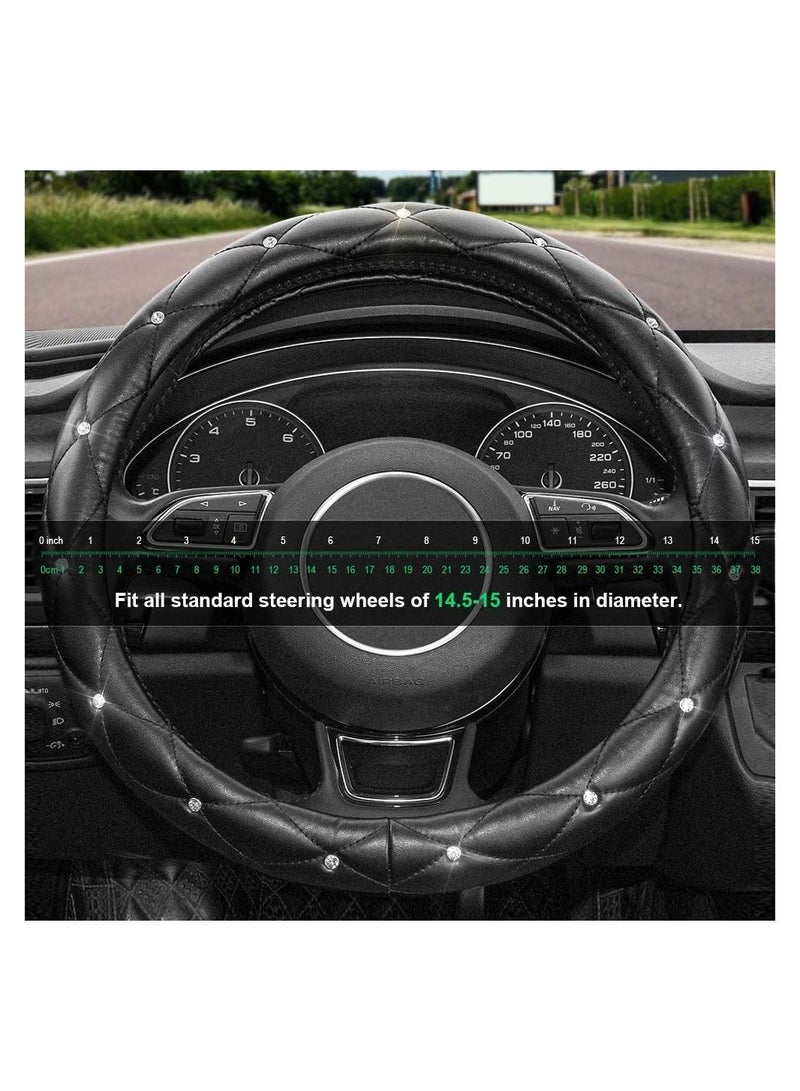 SYOSI Diamond Bling Leather Steering Wheel Cover, Cute Soft Leather Steering Wheel Cover with Bling Crystal Rhinestones for Women and Girl, Anti-Slip 15 Inch - Image 2