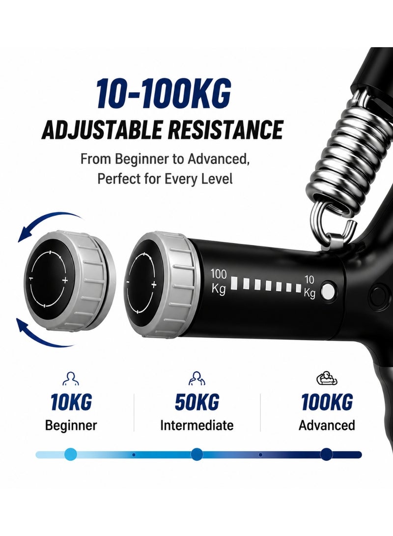 Hirospace Smart Hand Grip Strengthener with Digital Counter, 10-100KG Adjustable Resistance Forearm Trainer, Hand Gripper for Grip Strength Training, Rock Climbing & Daily Fitness Workout for Men Women - Image 2