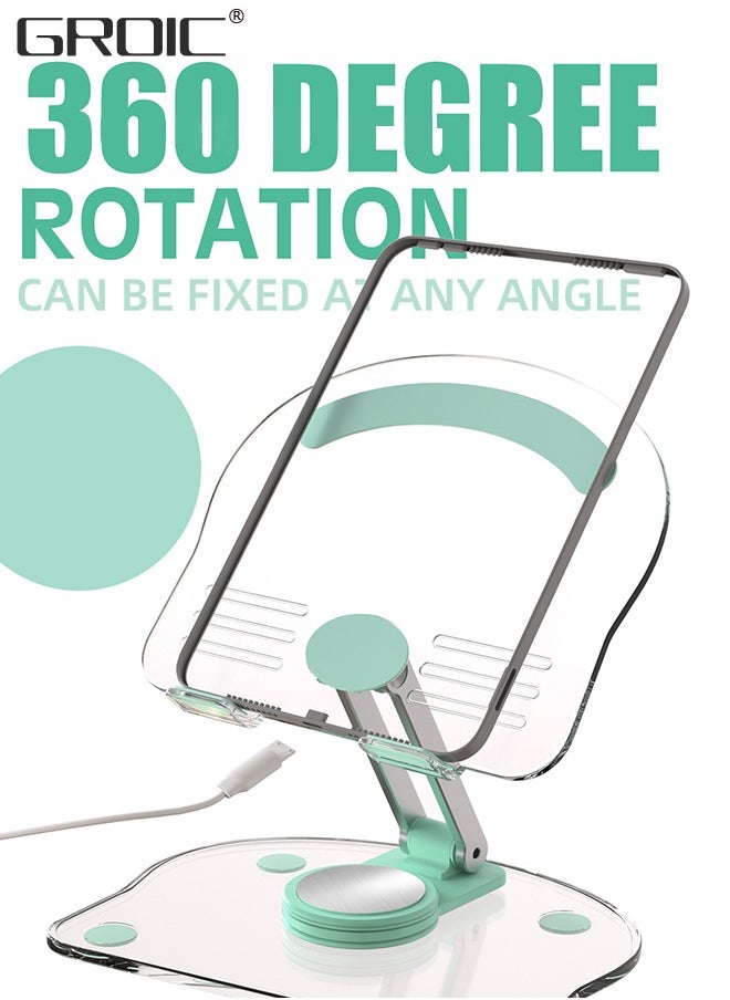 Acrylic Foldable Cell Phone Stand, iPad Adjustable Height and Angle Stand for Desk, Transparent Clear Cell Phone Holder Stand for Desk, Desktop, Desk Accessories, Suitable for All Smart Device 4.7-13i
