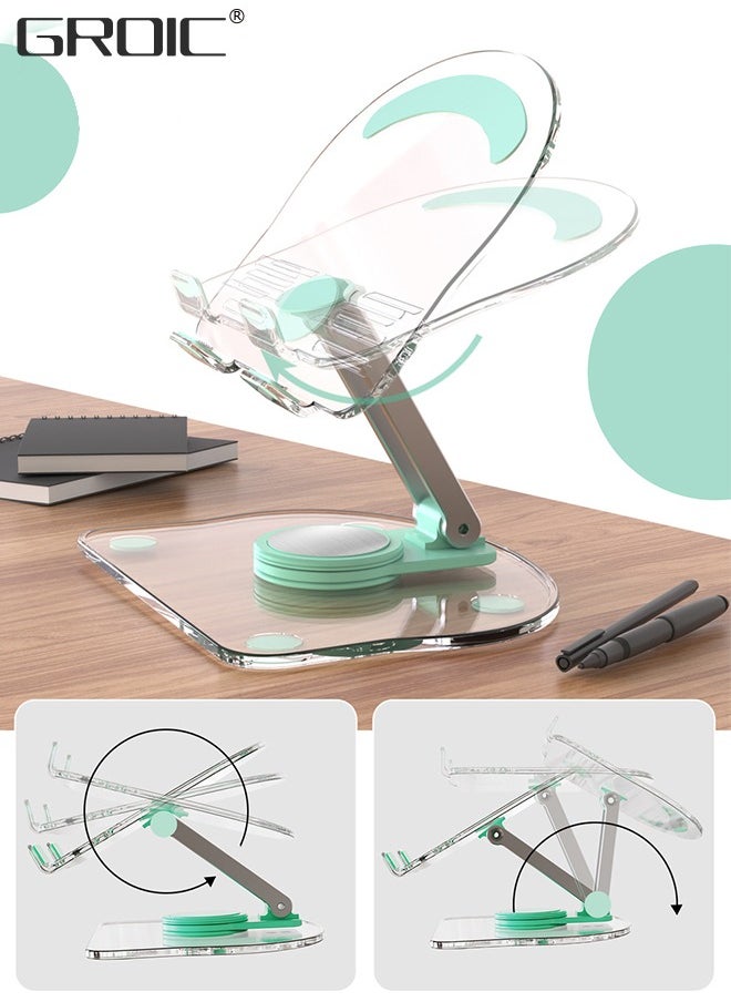Acrylic Foldable Cell Phone Stand, iPad Adjustable Height and Angle Stand for Desk, Transparent Clear Cell Phone Holder Stand for Desk, Desktop, Desk Accessories, Suitable for All Smart Device 4.7-13i