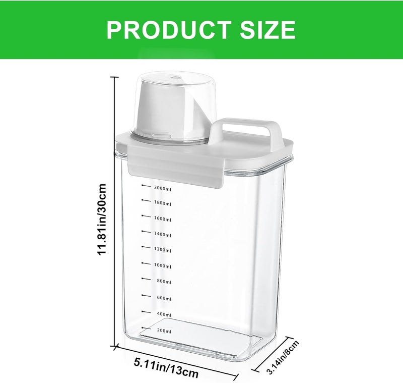 Airtight Detergent Dispenser with Measuring Cup, Storage Box for Washing Powder, Food Container, 2300 ml - Image 2