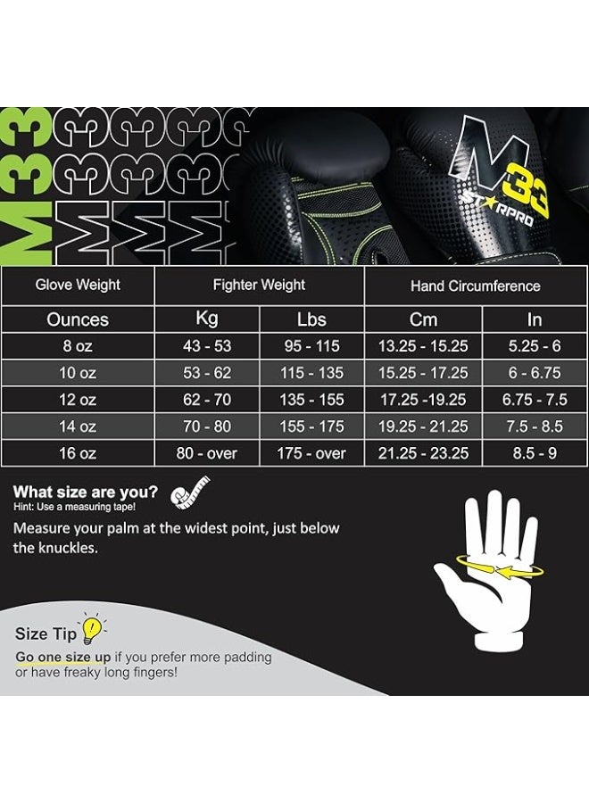 Starpro Starpro M33 Black Gloves - 8oz 10oz 12oz 14oz 16oz - Boxing Gloves for Training Sparring - Men and Women - One Piece Padding - Wrist Protection - Breathable - Image 2