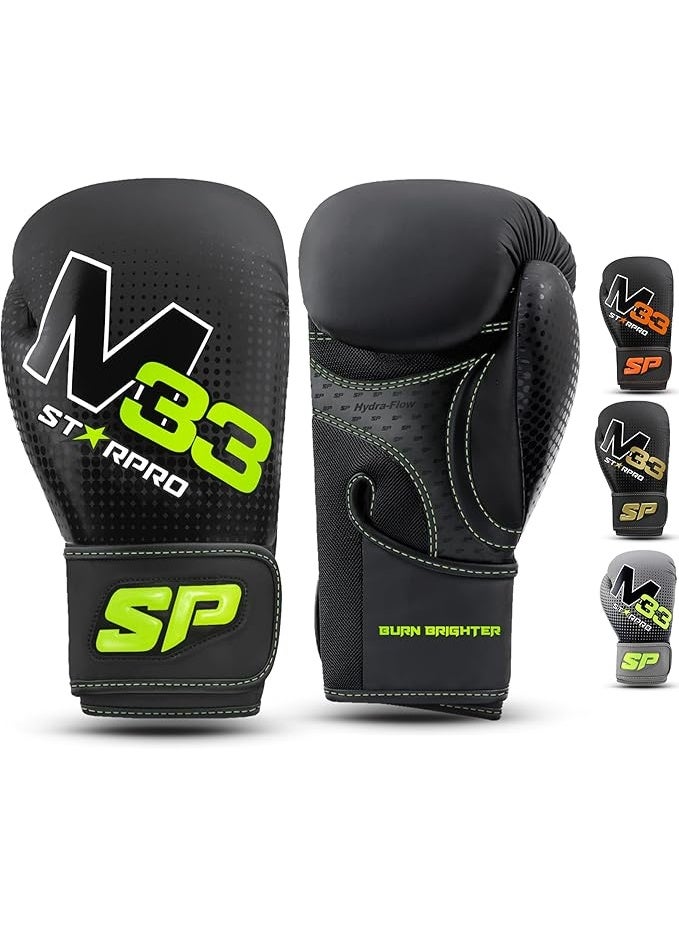 Starpro Starpro M33 Black Gloves - 8oz 10oz 12oz 14oz 16oz - Boxing Gloves for Training Sparring - Men and Women - One Piece Padding - Wrist Protection - Breathable - Image 1