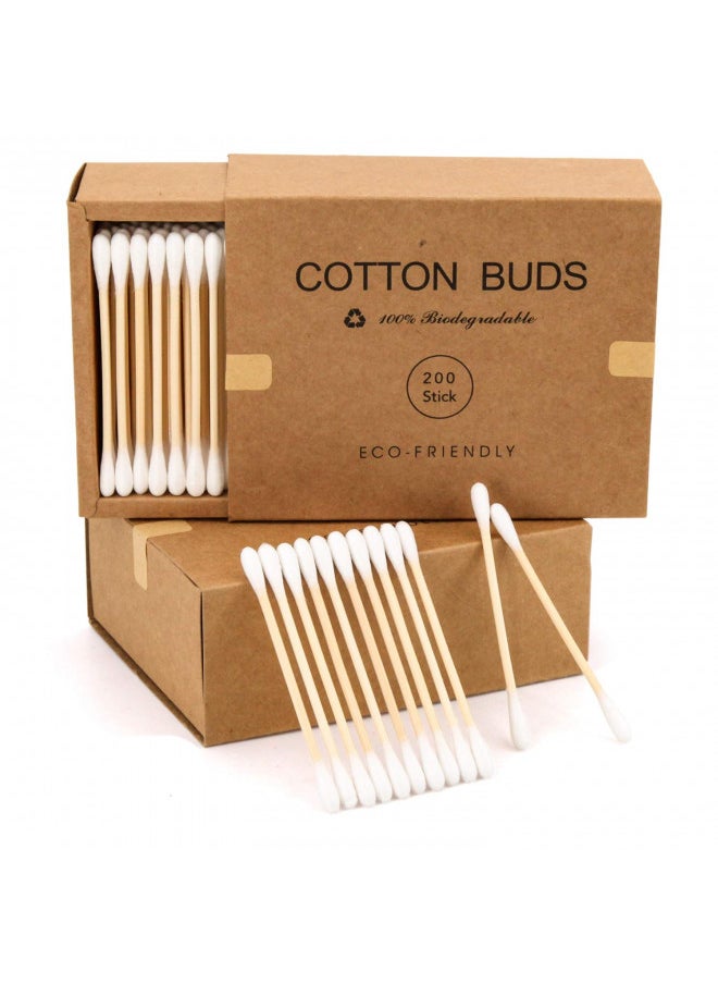 eyxformula Bamboo Cotton Swabs 400 Count - Vegan Cotton Buds - Natural Wooden Ear Sticks With Double Tipped - Organic Cotton Swabs For Ear Wax Removal  - Image 1