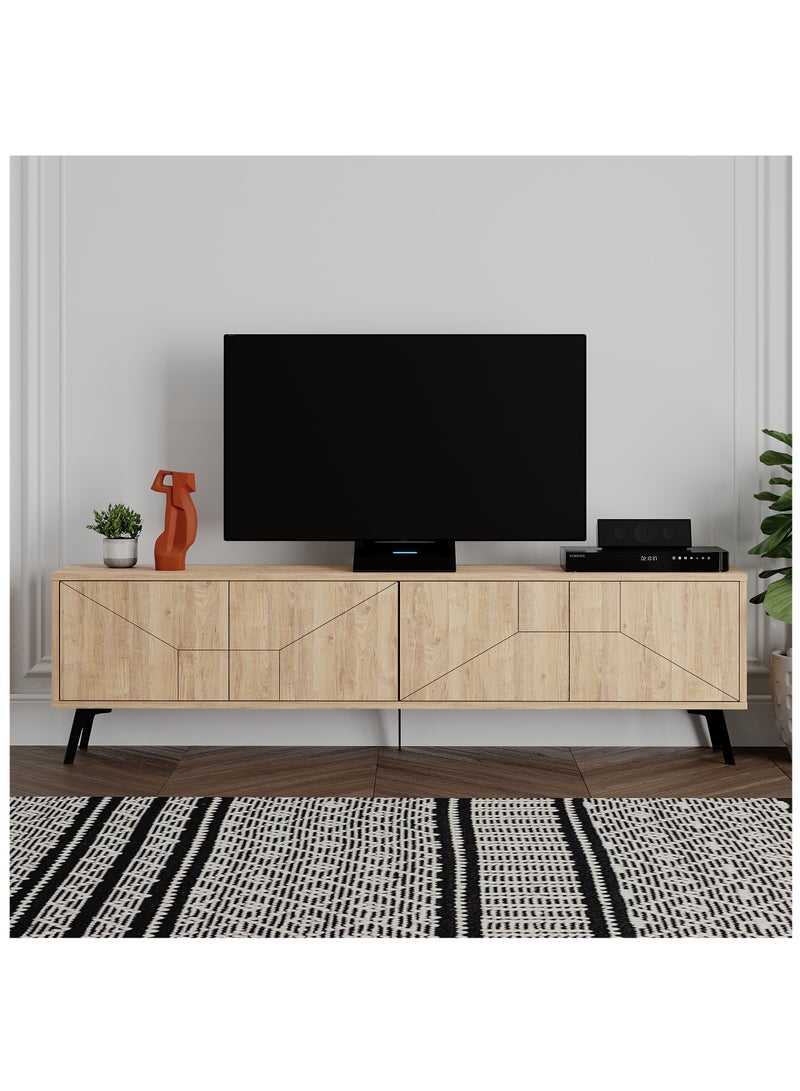 موراه حامل تلفزيون موراه هوم ديون، مناسب لأجهزة تلفزيون حتى ٧٠ بوصة | خزانة تلفزيون عصرية بأربعة أبواب | وحدات تلفزيون عصرية لغرفة المعيشة | خزانة تخزين | ١٨٠×٢٩٫٦×٥٠ سم | خشب بلوط - Image 1