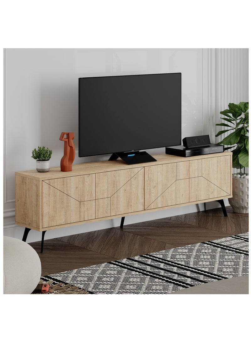 موراه حامل تلفزيون موراه هوم ديون، مناسب لأجهزة تلفزيون حتى ٧٠ بوصة | خزانة تلفزيون عصرية بأربعة أبواب | وحدات تلفزيون عصرية لغرفة المعيشة | خزانة تخزين | ١٨٠×٢٩٫٦×٥٠ سم | خشب بلوط - Image 2