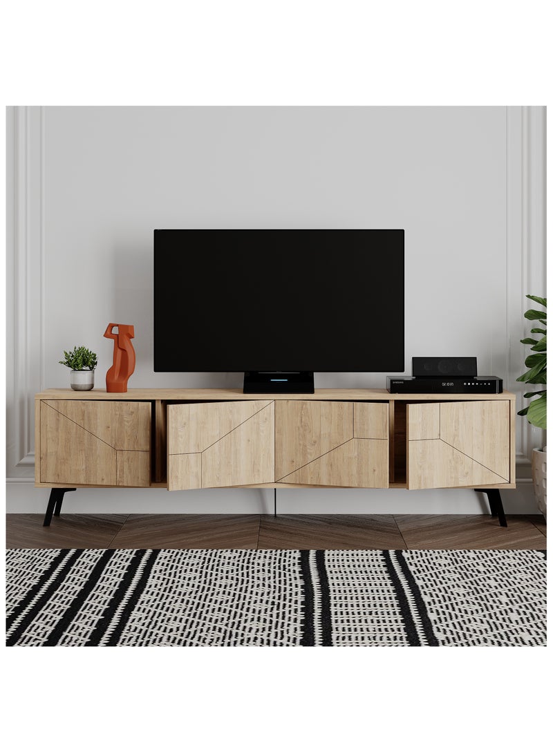 موراه حامل تلفزيون موراه هوم ديون، مناسب لأجهزة تلفزيون حتى ٧٠ بوصة | خزانة تلفزيون عصرية بأربعة أبواب | وحدات تلفزيون عصرية لغرفة المعيشة | خزانة تخزين | ١٨٠×٢٩٫٦×٥٠ سم | خشب بلوط - Image 3