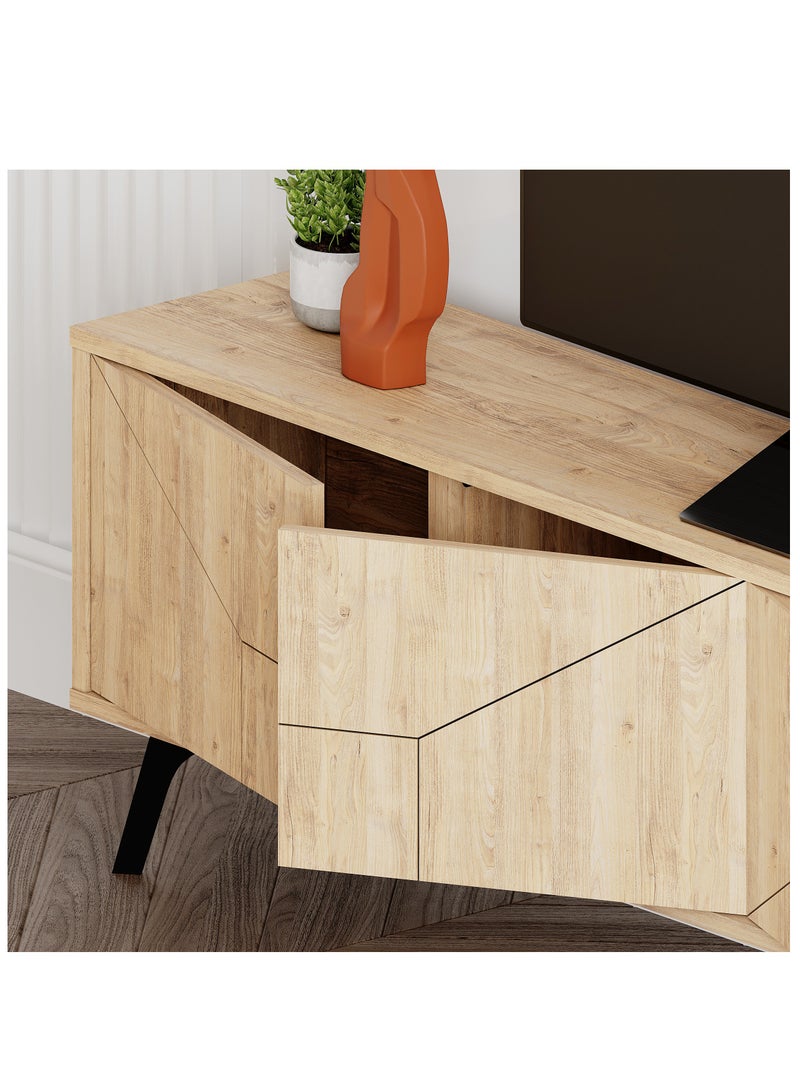 موراه حامل تلفزيون موراه هوم ديون، مناسب لأجهزة تلفزيون حتى ٧٠ بوصة | خزانة تلفزيون عصرية بأربعة أبواب | وحدات تلفزيون عصرية لغرفة المعيشة | خزانة تخزين | ١٨٠×٢٩٫٦×٥٠ سم | خشب بلوط - Image 4