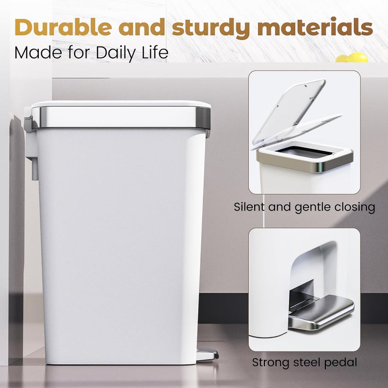 Onlcuk Small Bathroom Trash Can With Lid Soft Close  10 Liter/2.6 Gallon Slim Garbage Can-Metal Step And Press Top Lid  Mini Modern Waste Basket For Toilet  Office  Bedroom Dorm Grayish-White - Image 2