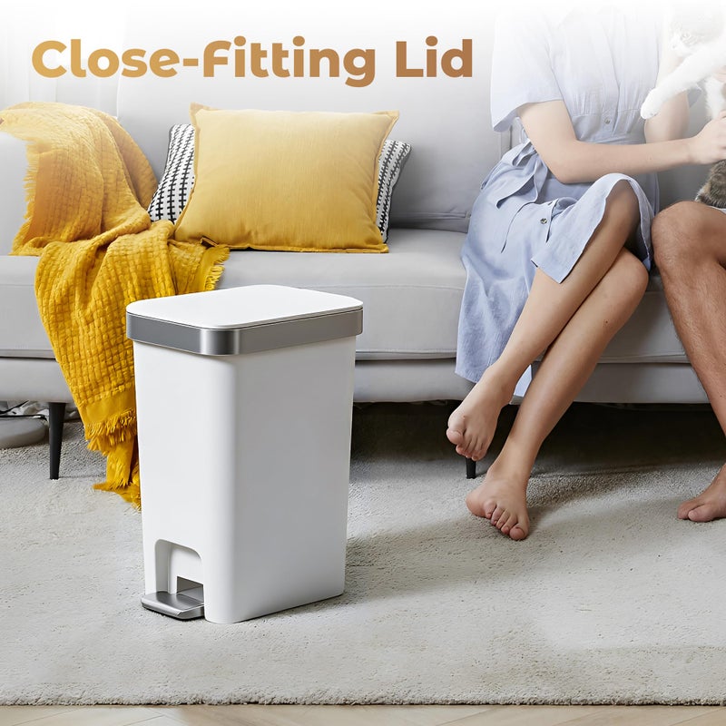 Onlcuk Small Bathroom Trash Can With Lid Soft Close  10 Liter/2.6 Gallon Slim Garbage Can-Metal Step And Press Top Lid  Mini Modern Waste Basket For Toilet  Office  Bedroom Dorm Grayish-White - Image 3