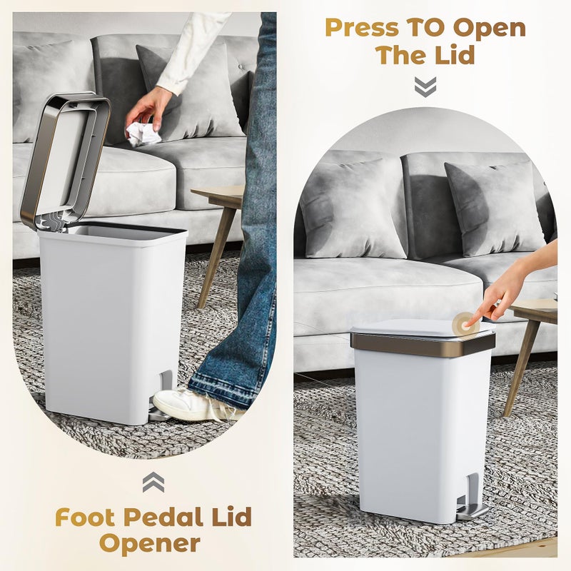 Onlcuk Small Bathroom Trash Can With Lid Soft Close  10 Liter/2.6 Gallon Slim Garbage Can-Metal Step And Press Top Lid  Mini Modern Waste Basket For Toilet  Office  Bedroom Dorm Grayish-White - Image 4