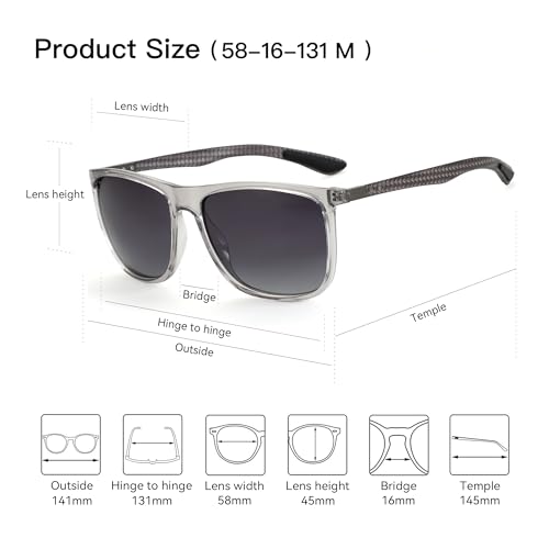 ZENOTTIC Square Polarized Sunglasses for Men - Ultralight Carbon Fiber Sun Glasses Driving Fishing Cycling Golf Sports UV400 Protection - Image 5