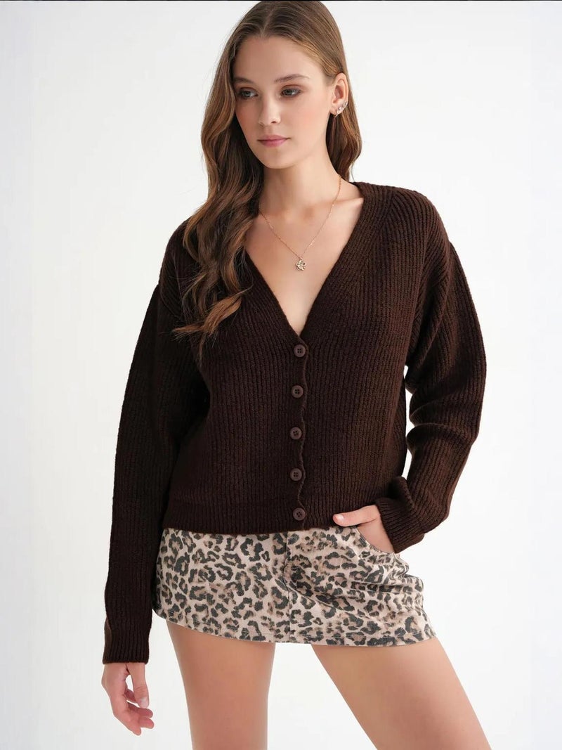 Mixray Textured V-Neck Button Cardigan - Image 3