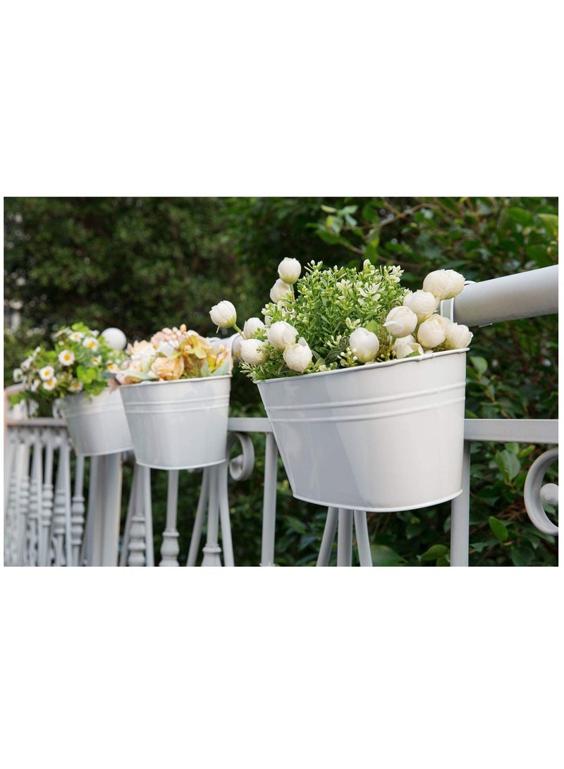 Barakah Flower Pots Metal Iron Hanging Flower Pots for Railing Fence Hanging Bucket Pots Countryside Style Window Flower Plant Holder with Detachable Hooks Home Decor White (1 Pcs) - Image 2