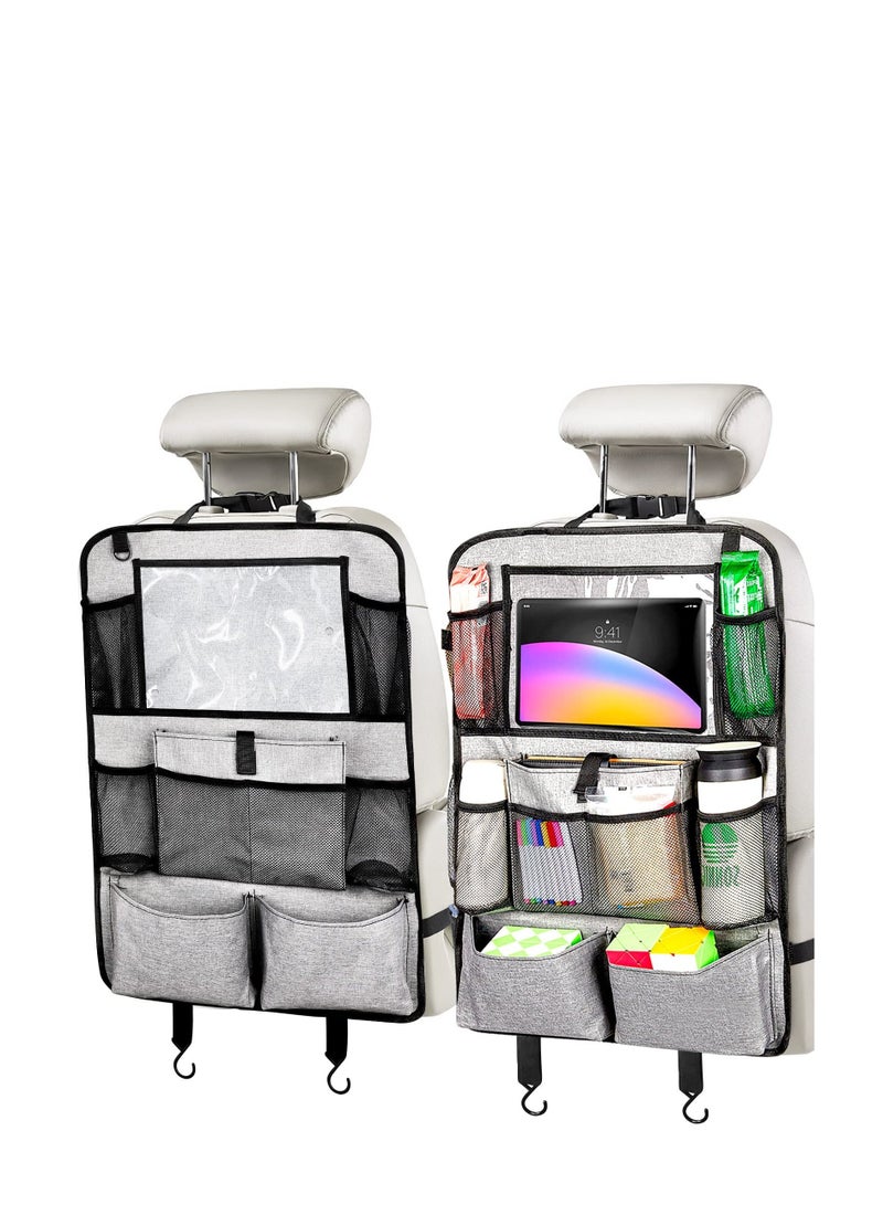 Y&D Car Seat Organiser, 2 Pcs Back Organiser for kids, Protector With 9 Storage, Accessories Family Road Trip (Grey)  - Image 1