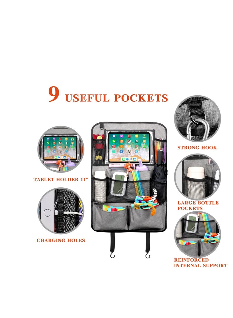 Y&D Car Seat Organiser, 2 Pcs Back Organiser for kids, Protector With 9 Storage, Accessories Family Road Trip (Grey)  - Image 3