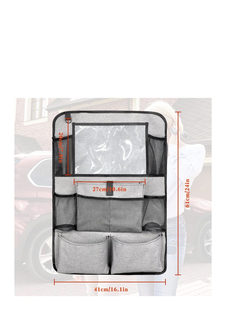 Y&D Car Seat Organiser, 2 Pcs Back Organiser for kids, Protector With 9 Storage, Accessories Family Road Trip (Grey)  - Image 2