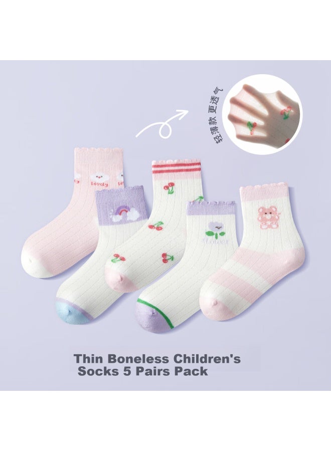 Deesha 7a Antibacterial, Five Pairs Of Girls' Socks, Soft Breathable Anti-pilling Seamless Cotton Socks Set, 4m - Image 1