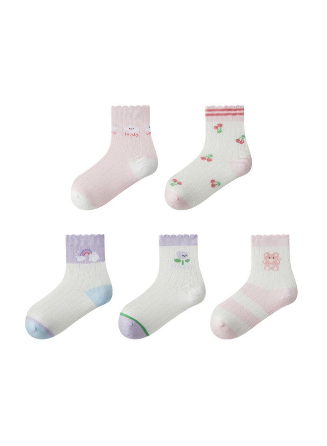 Deesha 7a Antibacterial, Five Pairs Of Girls' Socks, Soft Breathable Anti-pilling Seamless Cotton Socks Set, 4m - Image 4