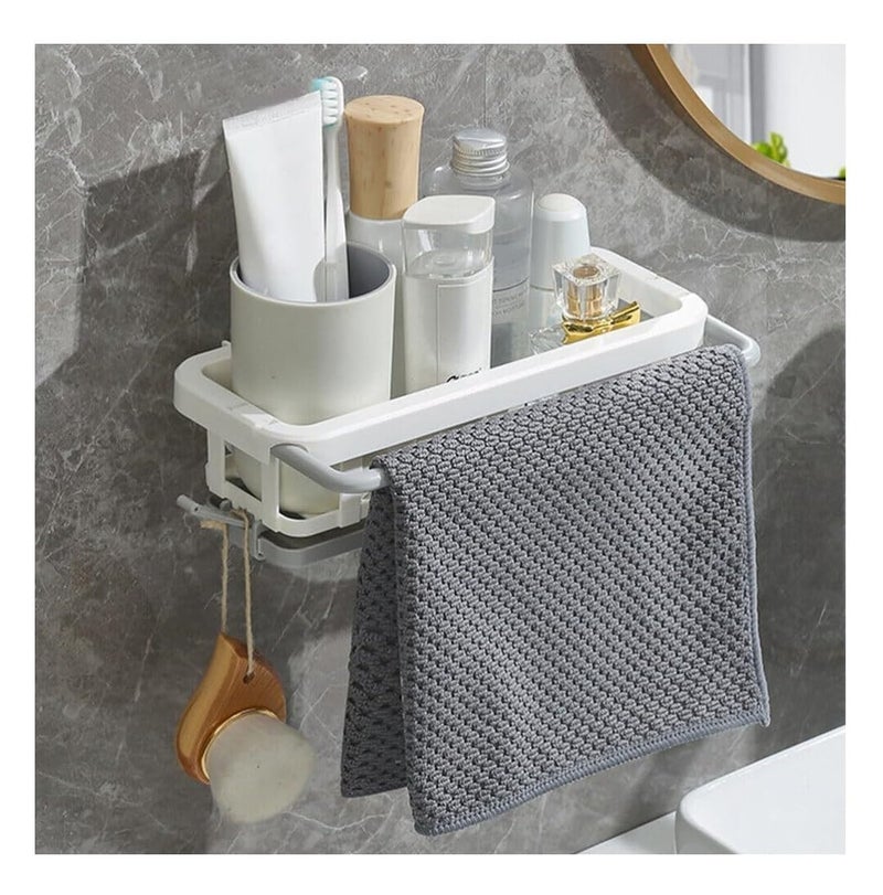 CRULAC Bathroom Shelves for Storage Wall Mounted Kitchen Sink Organizer with Towel Rack and Sponge Holder Shelf Adhesive Caddy Basket, Pack of 1 - Image 3