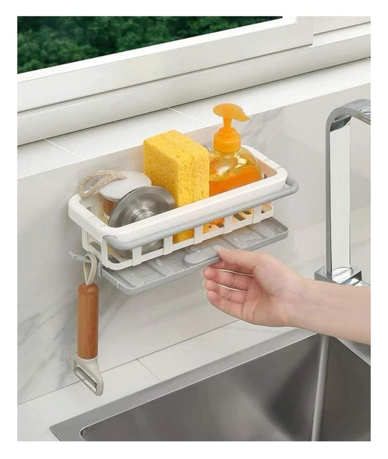 CRULAC Bathroom Shelves for Storage Wall Mounted Kitchen Sink Organizer with Towel Rack and Sponge Holder Shelf Adhesive Caddy Basket, Pack of 1 - Image 5