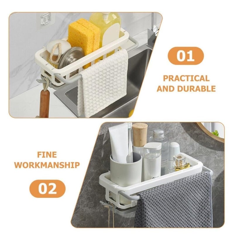 CRULAC Bathroom Shelves for Storage Wall Mounted Kitchen Sink Organizer with Towel Rack and Sponge Holder Shelf Adhesive Caddy Basket, Pack of 1 - Image 2