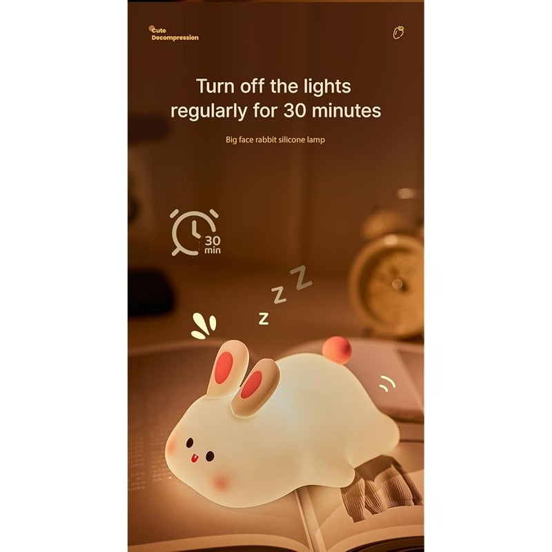 ATSUI Rabbit Night Light, LED Squishy Novelty Animal Night Lamp, Food Grade Silicone 3 Level Dimmable Nursery Nightlight for Desk Decor, Funny Gifts Stuff for Boys Girls Baby, White Elephant Gifts - Image 5