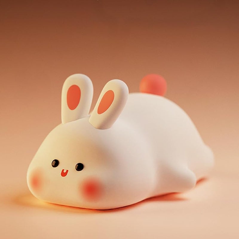 ATSUI Rabbit Night Light, LED Squishy Novelty Animal Night Lamp, Food Grade Silicone 3 Level Dimmable Nursery Nightlight for Desk Decor, Funny Gifts Stuff for Boys Girls Baby, White Elephant Gifts - Image 1