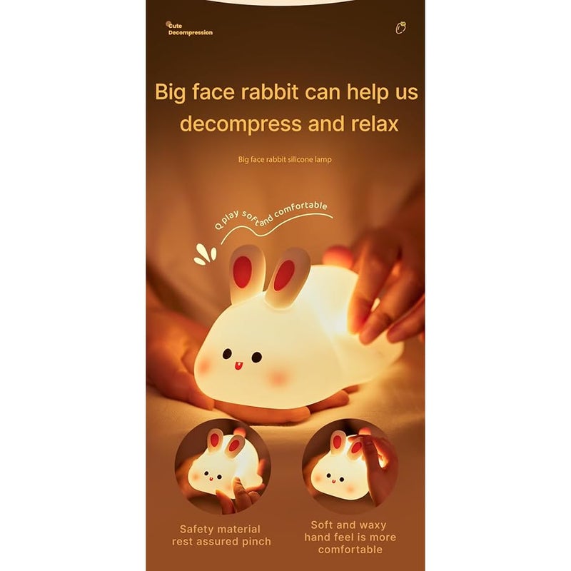 ATSUI Rabbit Night Light, LED Squishy Novelty Animal Night Lamp, Food Grade Silicone 3 Level Dimmable Nursery Nightlight for Desk Decor, Funny Gifts Stuff for Boys Girls Baby, White Elephant Gifts - Image 2